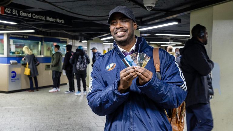 Aaron D. Lynah, of Sunset Park, displays the full set of limited-edition "Game of Thrones" MetroCards that&nbsp;he bought at Grand Central Terminal on Tuesday.