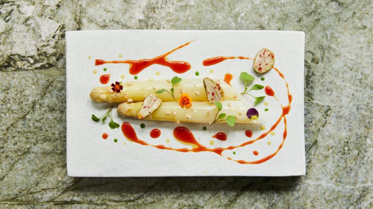 White asparagus at Le Jardinier, a new vegetable-focused restaurant in midtown.