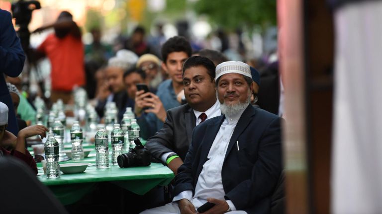 The city held the "Iftar in the City" event on St. Raymond Avenue in the Bronx Thursday evening.