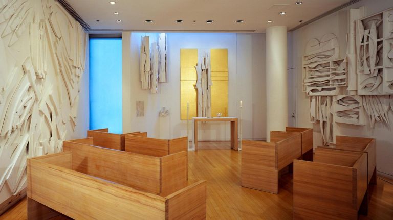 The St. Peter's Roman Catholic Church was built in 1977 and designed by Vignelli Associates as a lofty, free-standing&nbsp;sanctuary with moveable fixtures.