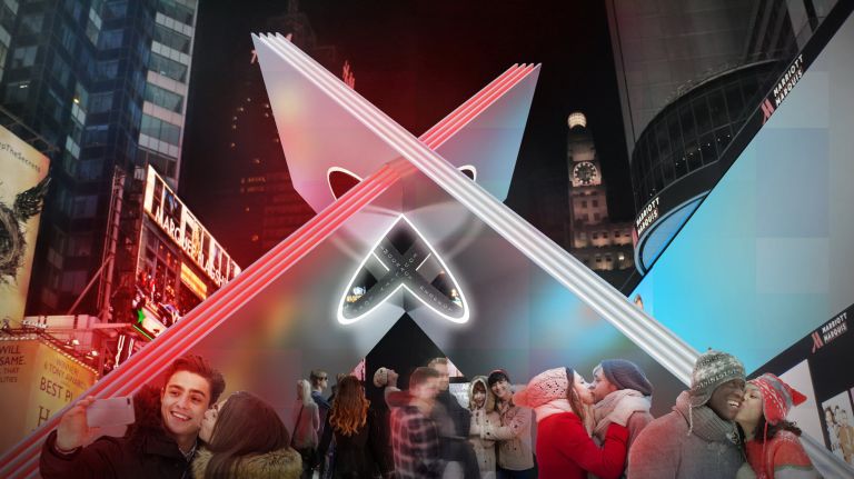 Times Square's Valentine heart sculpture this year is called "X," and couples will be able to renew their vows in front of it on Valentine's Day.