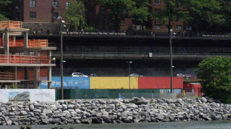 The vulnerable Brooklyn Promenade is seen with the Brooklyn-Queens Expressway below. The city needs to determine how to divert traffic while repairing the overhang.
