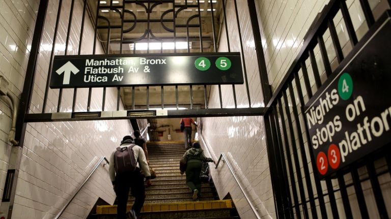 The stairway to the uptown platform for the 4-5 train at Atlantic Avenue on  Sept. 25.  