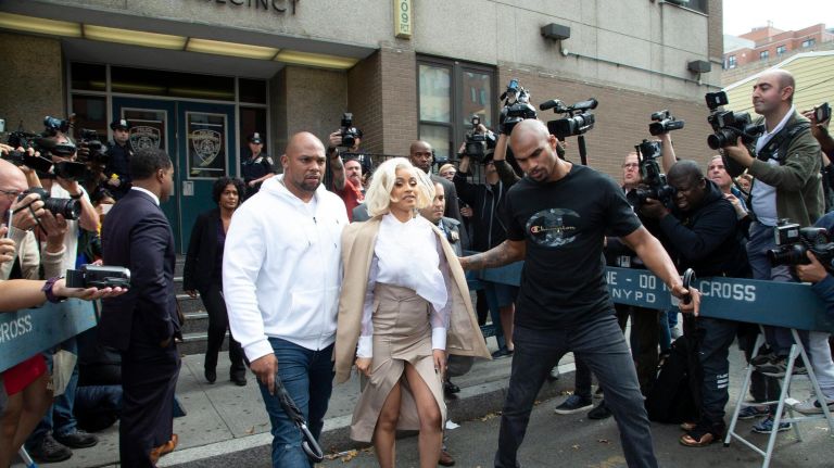 Cardi B leaves the 109th Precinct Monday in Flushing.