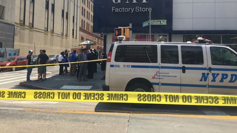 Three people were shot near Gallatin Place and Fulton Street in Brooklyn Friday afternoon, police said.