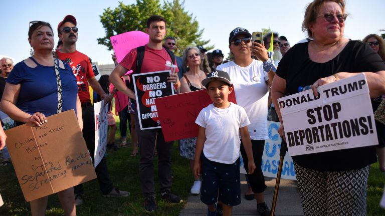 Immigration activists marched outside the Nassau County Correctional Facility in East Meadow, Saturday evening, June 30, 2018, to protest the separation of families. Similar rallies were organized around the country.