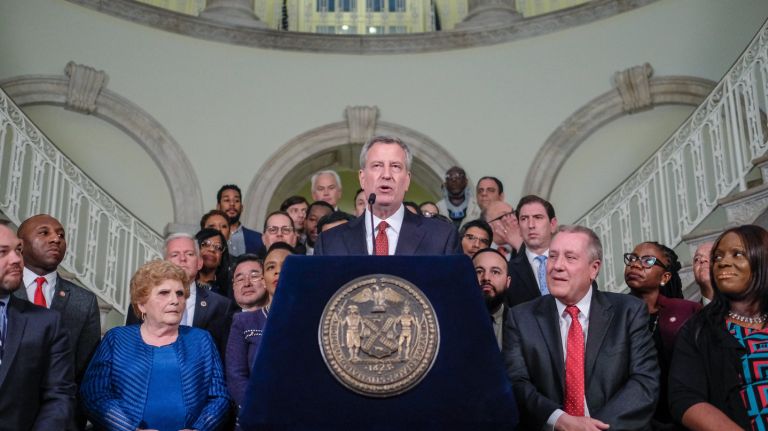 NYC budget for fiscal year 2019 announced by de Blasio, Johnson 1 The 2019 fiscal budget agreement was announced by Mayor Bill de Blasio and City Council Speaker Corey Johnson at City Hall on Monday.