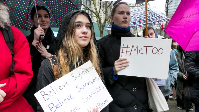 Pace students walk out to demand stronger protections against sexual harassment, violence 2 Marisa Aquino and Josefine Bidegard attend a walkout Thursday at Pace University to protest sexual violence protections.