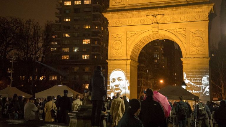 Dr. Martin Luther King Jr. projected onto Washington Square Arch 50 years after assassination 1 For the 50th anniversary of Dr. Martin Luther King Jr.'s