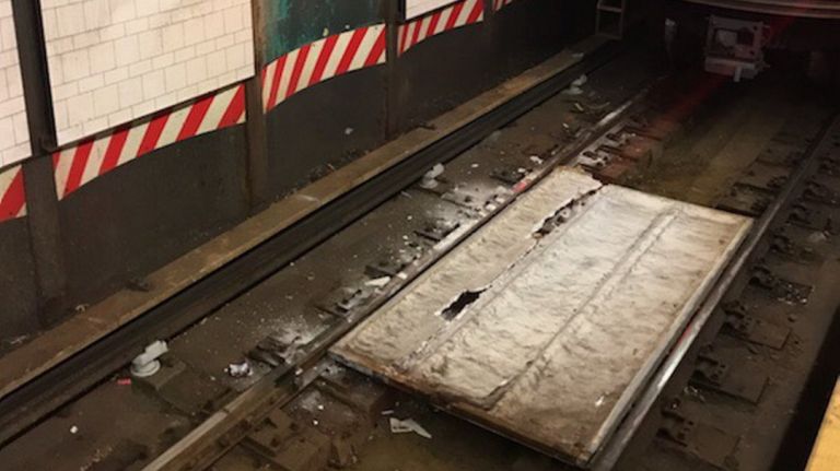 MTA workers were called to the 86th Street station in Bay Ridge when a piece of the wall fell onto the track at about 5:30 a.m. on Sunday. 