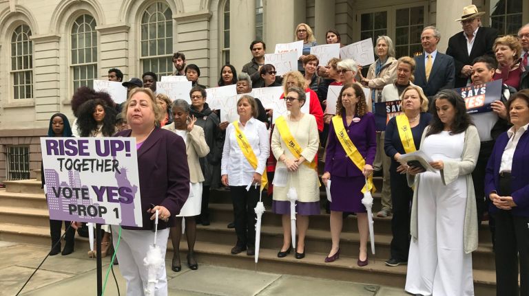 The constitutional convention proposition should be approved by New York voters, state Sen. Liz Krueger argued during a rally on the steps of City Hall on Monday, Nov. 6, 2017.