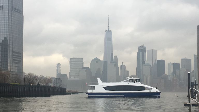 The first of 20 Citywide Ferry Service boats arrived in New York City on Sunday, April 2, 2017. Above, the vessel cruises Liberty Landing Marina in Jersey City, N.J., on Wednesday, April 5, 2017.