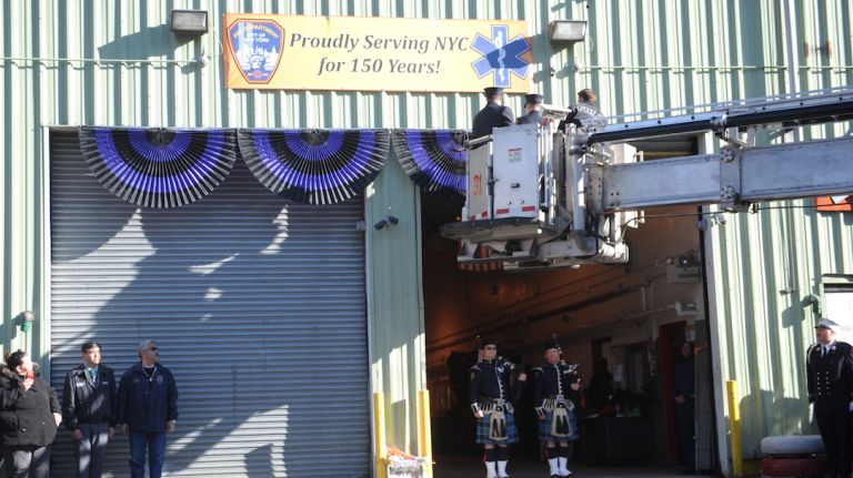 The FDNY held a bunting ceremony for EMT Yadira Arroyo on Friday, March 17, 2017, who was killed in the line of duty on Thursday, March 16, 2017.