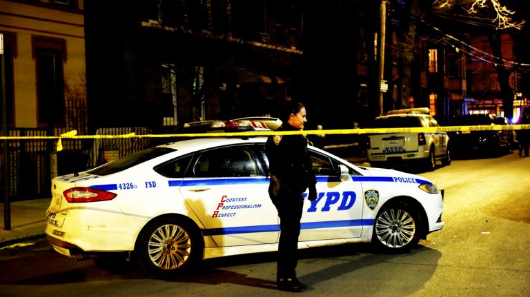 NYPD officers at 890 Belmont Ave. in East New York, Brooklyn, following a police-involved shooting that cops said occurred around 4 p.m. on Feb. 16, 2017.
