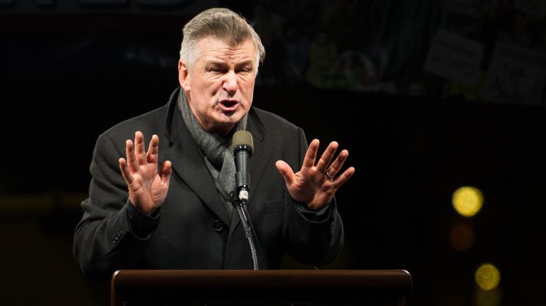 Trump protest in NYC draws Alec Baldwin, Michael Moore, Bill de Blasio and more 1 The We Stand United rally saw Alec Baldwin bring out his now-famous Donald Trump impersonation outside Trump International Hotel in Manhattan on Jan. 19, 2017.