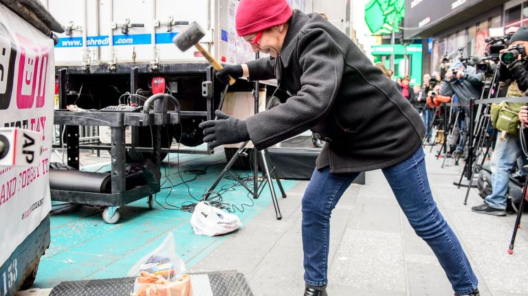 Good Riddance Day: Times Square crowd sends 2016 through the shredder 1 Daisy O'Malley came to Times Square to smash clutter in her life during the 10th Annual Good Riddance Day, Wednesday, Dec. 28, 2016.