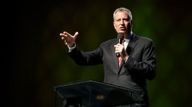 New York City Mayor Bill de Blasio speaks at the Christian Cultural Center in Brooklyn on Nov. 6, 2016.