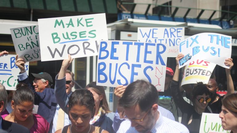 Bus Turnaround Campaign launched to save NYC’s buses, a system ‘in crisis’ 1 Transit advocates rally outside of Brooklyn Borough Hall on Wednesday, July 20, 2016, for the launch of the Bus Turnaround Campaign, which calls for a complete reimagining of New York City's struggling bus network.