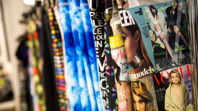 Terez Universe LLC has samples of graphic leggings at its office  in the Garment district in Manhattan, on June 1, 2016. All lines of clothes are designed, manufactured in New York City.