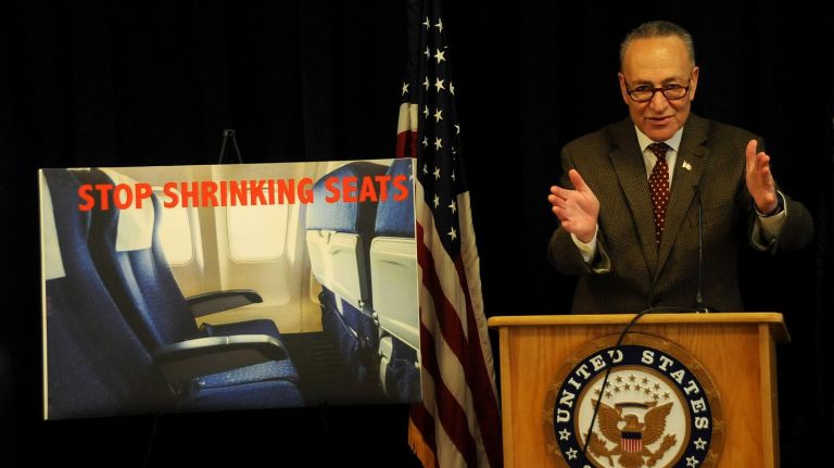 Severed horse head found in Harlem River Park in Washington Heights: NYPD 1 During a news conference today, Feb. 28, 2016 in Manhattan, U.S. Sen. Charles Schumer calls for legislation requiring the Federal Aviation Administration to establish seat-size standards for commercial airlines, which he says now force passengers to sit on planes like sardines.