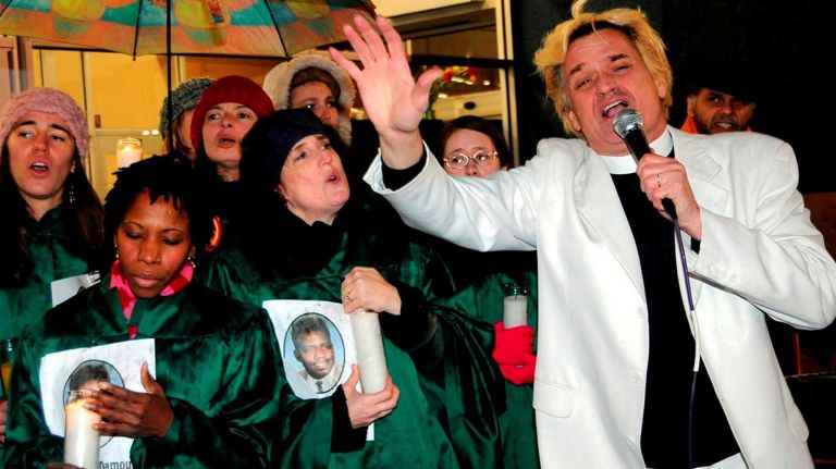 Reverend Billy said he was handcuffed by MTA officers while giving a 