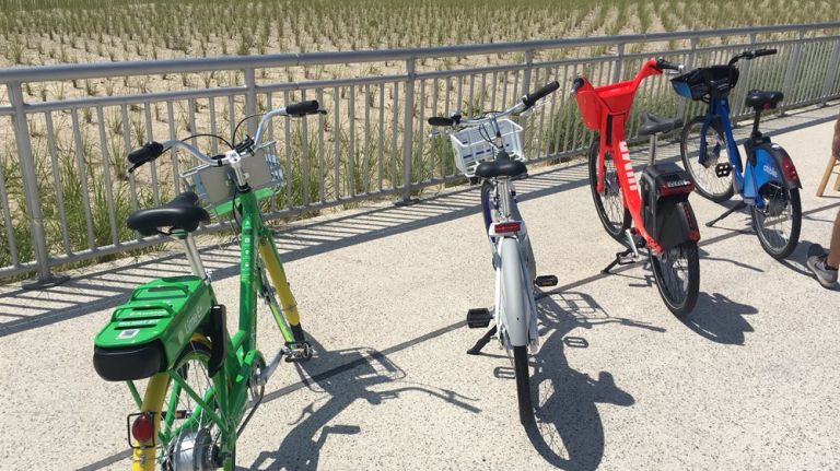 Bikes are available for rent Friday in the Rockaways as part of a new dockless pilot program. 