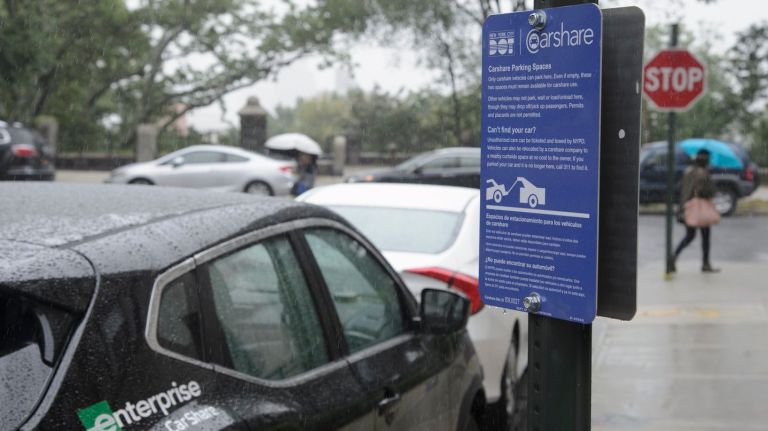 Parking spots dedicated to car-sharing services are a reality 1 The de Blasio administration is launching a pilot program that reserves more than 300 parking spots, such as this one, for car-sharing services.