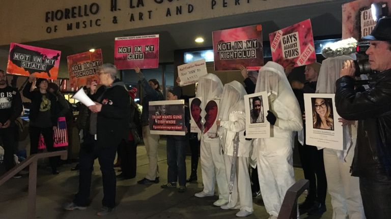 Gays Against Guns rally in ‘solidarity’ with Florida students, community after shooting 1 Members of Gays Against Guns rally outside LaGuardia High School near Lincoln Square after a mass shooting at a South Florida high school.