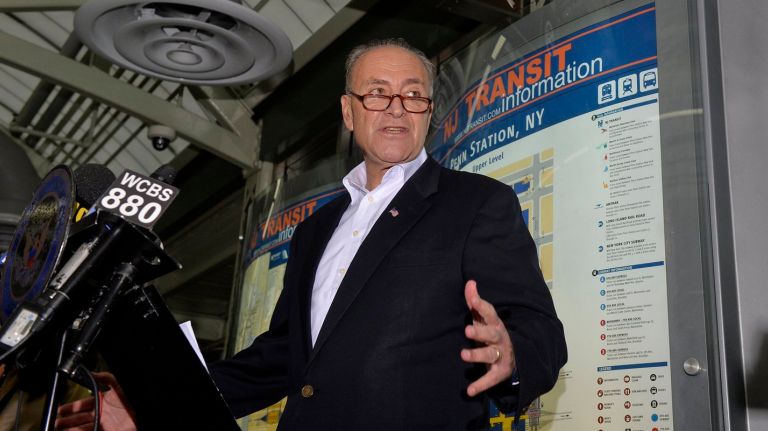 Sen. Chuck Schumer on  Sunday, Oct. 9, 2016, at Penn Station, called for  inward-facing cameras to be installed in the engineer's cab of all metropolitan-area trains.