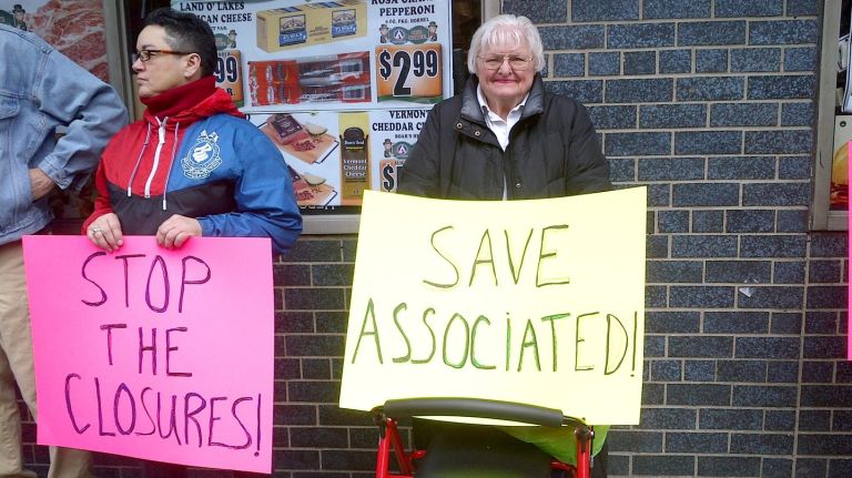 Two of the protestors who showed up Sunday, March 13, 2016, in hopes of keeping West 14th Street's Associated Supermarket open, which is in danger of closing due to mammoth rent hikes. 