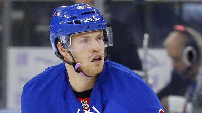 Oscar Lindberg of the New York Rangers skates in the second period against the Arizona Coyotes at Madison Square Garden on Thursday, Oct. 22, 2015.