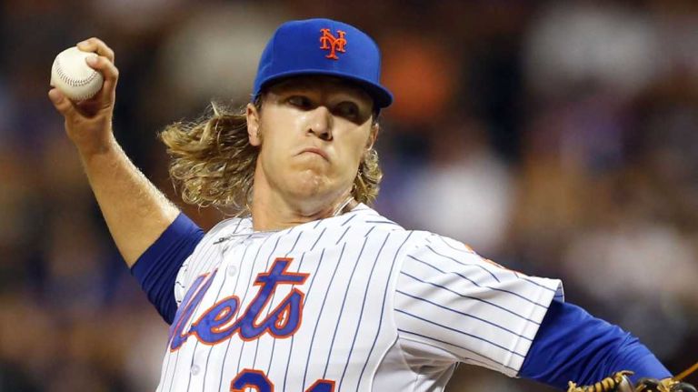 Noah Syndergaard #34 of the New York Mets pitches in the first inning against the Washington Nationals at Citi Field on Sunday, Aug. 2, 2015.