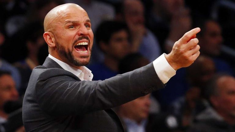 Jason Kidd of the Nets instructs his team during the first half against the Golden State Warriors at Barclays Center. (Jan. 8, 2014)