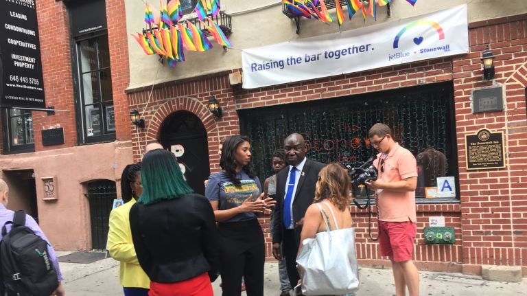 A lawsuit against Texas Chicken and Burgers, LLC, was announced outside The Stonewall Inn on Thursday. Transgender and gender nonconforming plaintiffs claim the chain denied them service on the basis of their gender identity and expression.