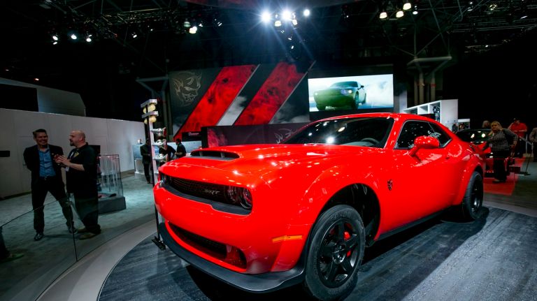 The 2018 Dodge Challenger SRT Demon on display at the New York International Auto Show at the Jacob Javits Convention Center on April 12, 2017.