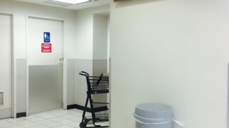 Where to pee in NYC 9 If the line at one of the Union Square-area Starbucks' is too long, head on up to Burlington Coat Factory (40 E. 14th St.) to use their facilities. Walk into the store, make a right, walk past the registers and you'll see the restrooms sign. It's pretty clean and has multiple stalls so you probably won't have to wait.