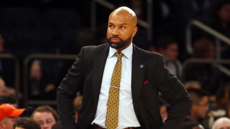 Head coach Derek Fisher of the New York Knicks looks on against the Los Angeles Clippers at Madison Square Garden on Friday, Jan. 22, 2016 in New York City.