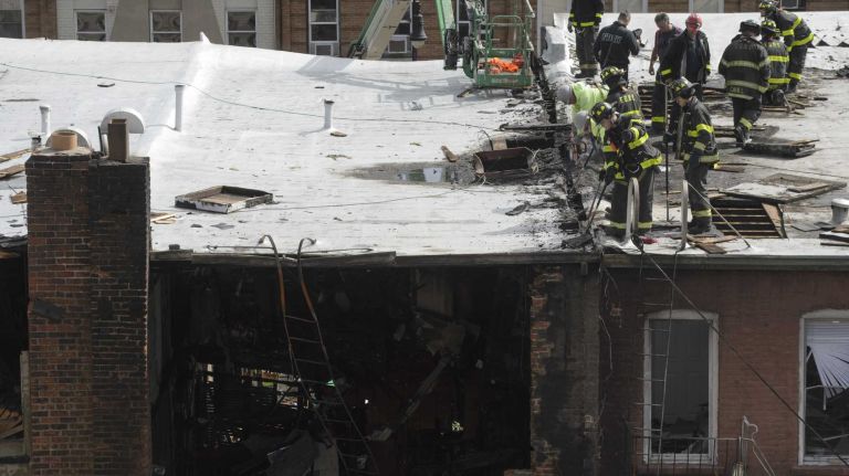Borough Park, Brooklyn woman missing after deadly explosion 1 First responders continue to work the location where an explosion and four-alarm fire on Saturday severely damaged a three-story building and killed one person in Brooklyn, Sunday, Oct. 4, 2015.