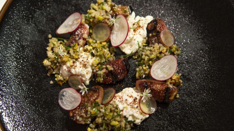 Cook this at home: Dovetail's grilled figs with stracciatella, bulgur and pistachios 1 Dovetail's grilled figs with stracciatella, bulgur and pistachios