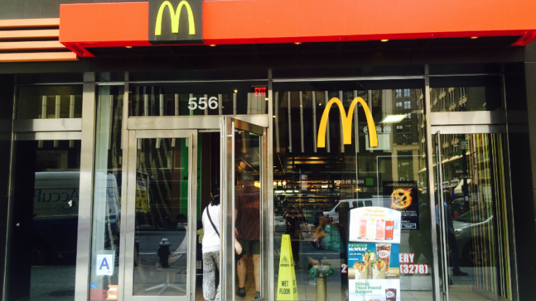 Where to pee in NYC 11 Located all over the city, McDonald's hangs signs that say restrooms are for customers only. Put on your game face and walk straight past that sign into the bathroom. People are constantly in and out of this place, so they have no idea if you have bought something. (We've never seen a bathroom guard!) Don't feel too bad about breaking the rules; most of us have been a customer there one time or another.