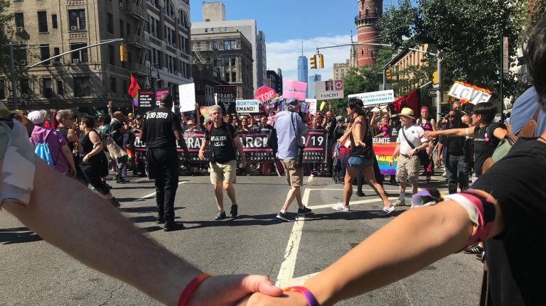 Queer Liberation March protests 'commercial' Pride March 1 The Queer Liberation March, protesting the larger Pride parade, marches down Sixth Avenue on Sunday.