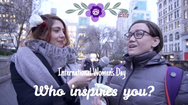 Noelle Lauren Contey, left, held her first Flowers for Empowerment event in Union Square to celebrate International Women's Day on March 8, 2018.