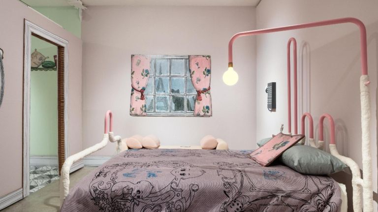 "Blow Up" reflects childhood nostalgia by building a human-scale dollhouse.