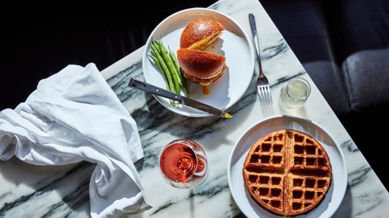 Flora Bar is located in the basement level of the Met Breuer and offers savory dishes on its brunch menu.