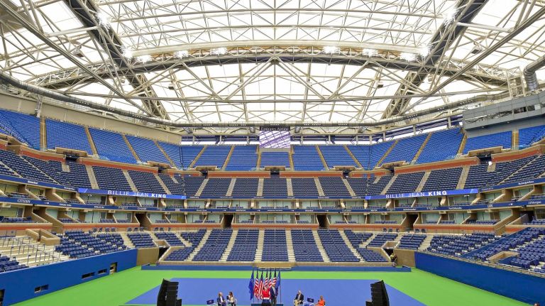 A view of Arthur Ashe Stadium with the roof closed at USTA Billie Jean King National Tennis Center in Flushing, Queens on Tuesday, Aug. 2, 2016.