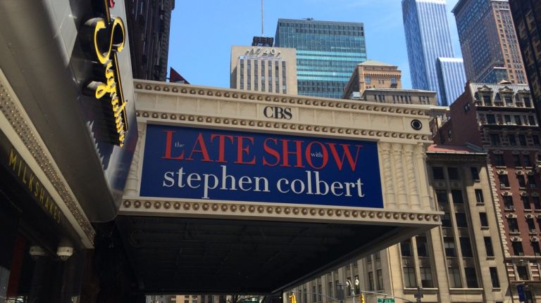 'Late Show with Stephen Colbert' announces first guest, gets new sign 1 The newly placed marquee for