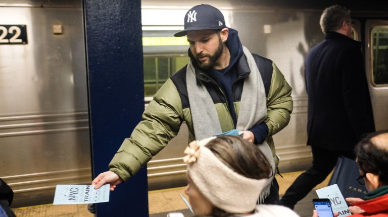 New York Nico's guide for surviving straphangers' rude subway behavior 1 Filmmaker Nicolas Heller, aka @NewYorkNico, hands out flyers on subway etiquette at Fulton Center on Saturday.