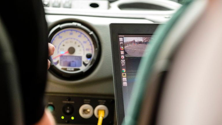 While the cars do most of the driving themselves, two human safety operators sit at the front of each vehicle, ready to act in case of danger.