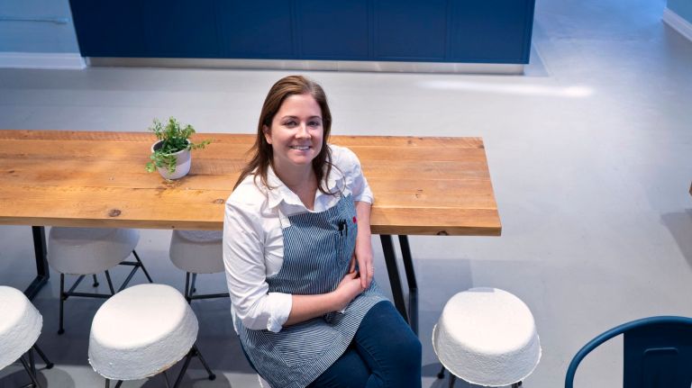 Sustainability is on the menu and in the details at NYC’s Blue Park Kitchen 1 Blue Park Kitchen owner Kelly Fitzpatrick on one of the eatery's mycelium stools.