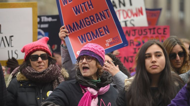 The Women's Unity Rally in Foley Square drew thousands of protesters on Saturday.